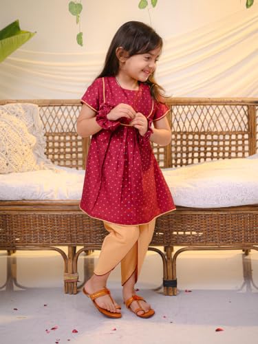 Image of POLKA TOTS Girls Cotton Kurta Dhoti Set | Traditional Ethnic Wear for Kids Girls | Festival Dress for Diwali Navratri Pooja Wedding Party | Indian Traditional Outfit for Girls | 6 Months - 8 Years