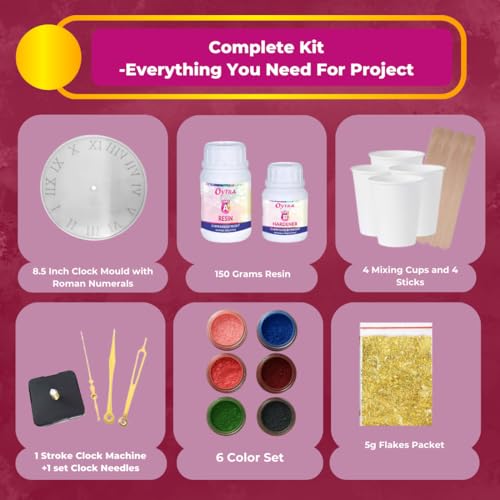 Image of Oytra Resin Clock Making Tool Kit Combo 150 Grams Epoxy Resin Art with Mold Tools Flakes Colors and Machine DIY for Resin Wall Decor Gifting (8.5 Inch Silicone Mould Clock)