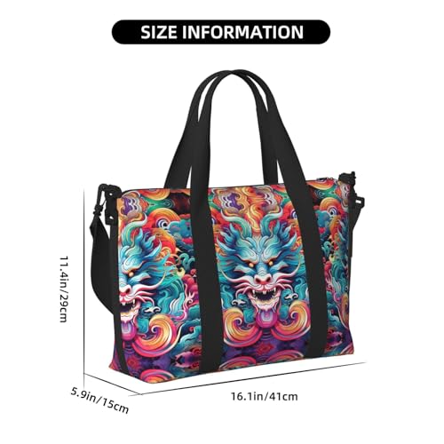 Travel Bag for Weekend Trips, Airplane Carry-On with Adjustable Strap, Cute Chinese Dragon (1)3