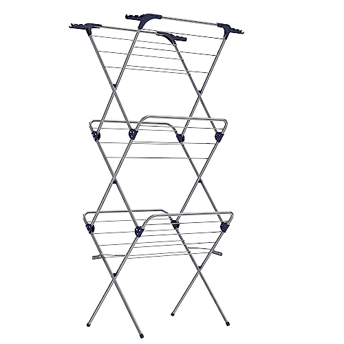 SONGMICS Étendoir à Linge, Séchoir Pliable, avec Barres, Support de Séchage, Cadre en Acier, Taille 42 x 62,5 x 150 cm, Espace de Séchage de 15 m, Utilisation Intérieure/Extérieure, Gris LLR715G01