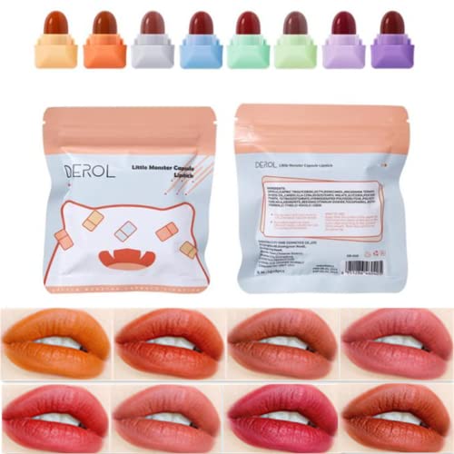 8-teiliges Mini-Matt-Lippenstift-Set, süße Süßigkeit-Kapsel-Samt-Lippenstift-Set Antihaft-Becher Einfach zu färben Langlebiges wasserdichtes Lippenstift-Make-up-Set Cover