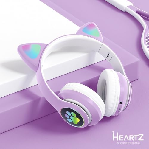 HEARTZ H10 CAT KEDİLİ LED IŞIKLI KAFAÜSTÜ BLUETOOTH KULAKLIK (LİLA MOR) - Görsel 3