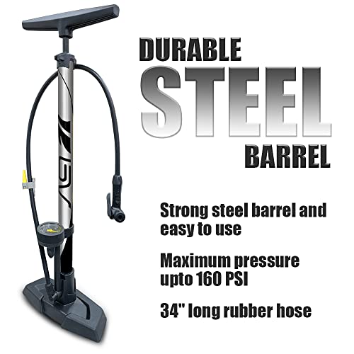 Image of BV Bicycle Pump Durable Bike Floor Pump 17 /24 inch Smart Valve Head, 160 psi, Automatically Reversible Presta and Schrader