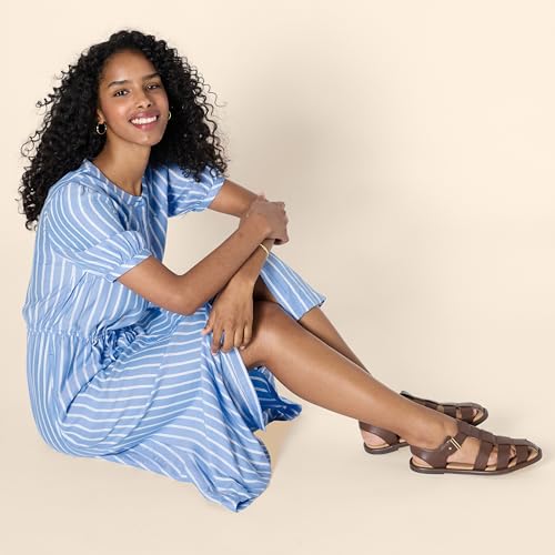 Image of Amazon Essentials Women's Fit and Flare Half-Sleeve Waisted Midi A-Line Dress with Pockets