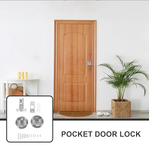 Kichvoe cerradura para puerta corrediza de bolsillo de aleación de zinc plateada con seguridad adicional y fácil operación, hardware simple para puerta de privacidad para baño o dormitorio miniatura 3