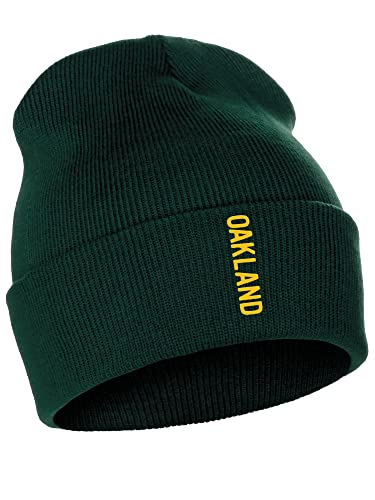 Daxton Vertical USA Cities Cuffed Beanie Winter Knit Hat Skully Cap, Oakland Hunter Gold