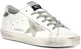 Golden Goose Super-Star Women's Mismatch Tab Distressed List Trainers (White, US 8)