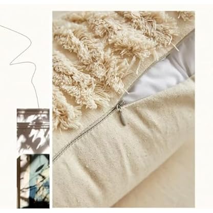 1 set Boho Kissen, Beige Deko Baumwolle Dekokissen getuftete, Couchkissen für Wohnzimmer Schlafzimmer, Kissenhülle mit Verstecktem Reißverschluss (Schwarze Punkte,45cmX45cm(Kein Kopfkissen)) – Bild 6