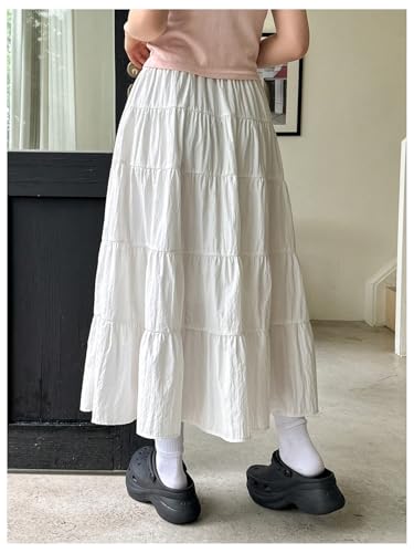 WDIRARA Women's Bow Elastic Waist Flowy Flared Ruffle Long Skirt Boho A-Line Skirts3