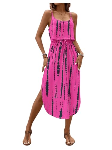 Image of RoseSeek Women's Spaghetti Strap Tie Dye Cami Sun Dress Beach Midi Summer Dresses Resort Wear Vacation Outfits