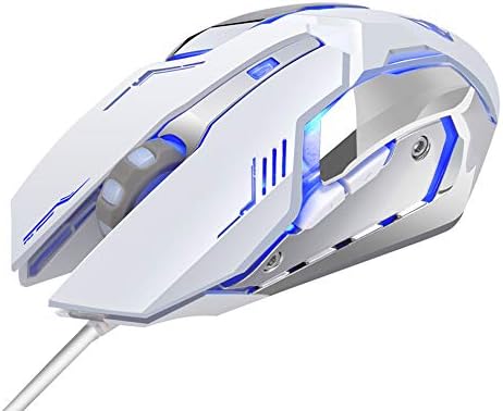 LENRUE Laser Gaming Mouse Wired with 6 Programable Buttons 4 Shade Cycle Respiration, Excessive Precision Steel Base, Used for Video games and Workplace (White)