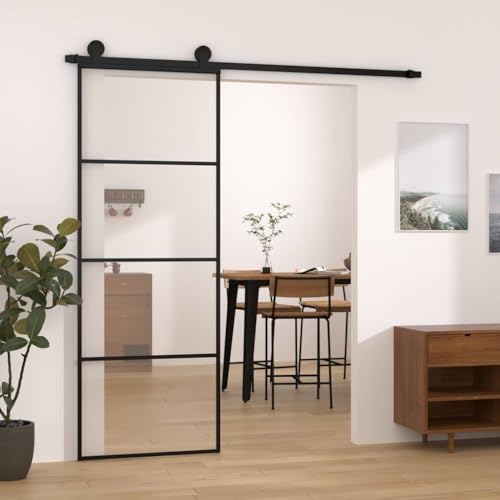 Iiaky Puerta Corredera de Cristal con Set Herrajes Accesorio Puertas Interior Puerta corredera ESG Vidrio y Aluminio Puertas Interior Cristal para Sala de Estar Salón Habitación-76 x 205 cm/Tipo 2