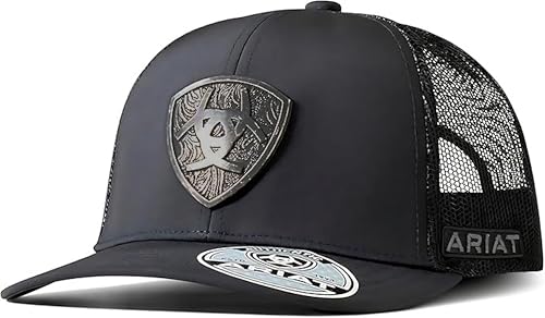 ARIAT Men's Metal Shield Trucker Cap with Snapback Closure (Black)