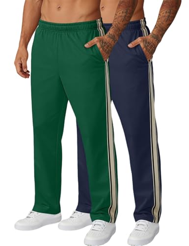 QOSOQ Men's Sweatpants Baggy Open Bottom Casual Lightweight Pants Workout Side Stripes Gym Joggers with Drawstring