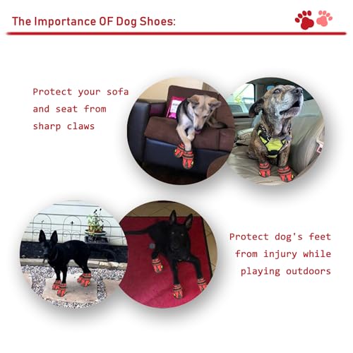 Image of XSY&G Waterproof Boots With Reflective Strips, Rugged Anti-Slip Sole and Skid-Proof - Outdoor Shoes for Small Medium Large Dogs 4Pcs Red-Size 1 | Dog Boots & Paw Protectors Waterproof & Anti-Slip with Reflective for Hardfloors,Walking,Rugged Skid-Resistant Sole Red Size1