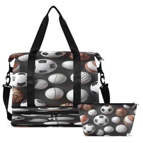 Repeating Sports Ball Travel Duffel Bag Waterproof Gym Sport Tote Bag Carry On Weekender Bag with Compartment2