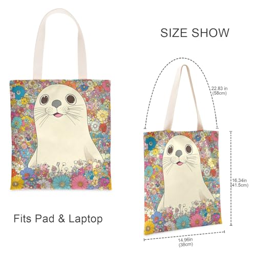 Cartoon Cool White Seal Canvas Bags Bulk with handles Tote Bag With Pockets Reusable Canvas Grocery Bags for Travelling Bolsa de lona3
