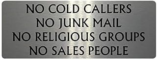 xtra-print NO COLD CALLERS NO JUNK MAIL Metal Aluminium Plaque Sign For Front Door Gate (120x40mm, Brushed Silver)