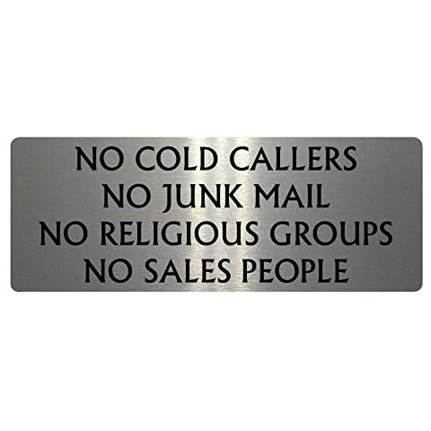 xtra-print NO COLD CALLERS NO JUNK MAIL Metal Aluminium Plaque Sign For Front Door Gate (120x40mm, Brushed Silver) Cover