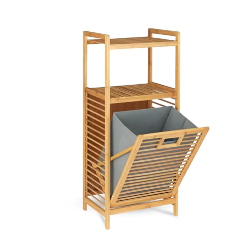 Bestlivings Wäschekorb Bambus (40x35x95 cm/LxBxH) Bambusregal mit 2 Fächern, herausnehmbare Wäschebox - Wäschesammler für Bad, Waschküche, Schlafzimmer