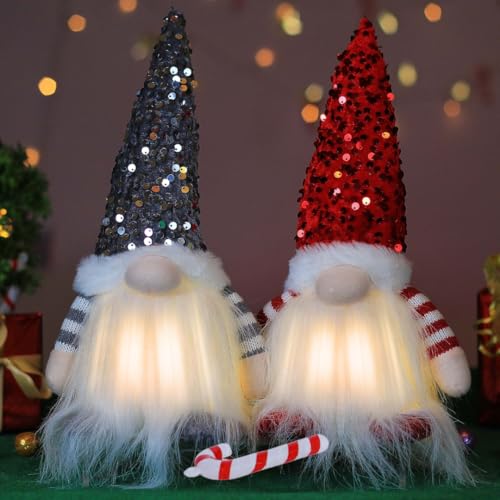 2Pcs-Christmas-Gnomes-Gift-Plush-with-Light-12-Handmade-Swedish-Santa-Gnomes-Plush-Sequin-Hat-Christmas-Decor-at-Night-Elf-Christmas-Decorations-Indoor-Gift-Xmas-Table-Decor