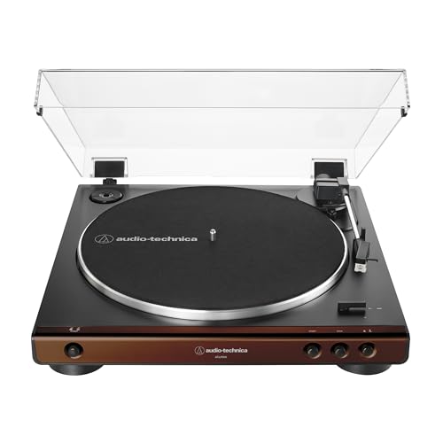 Image of Audio-Technica At-LP60X-BW Fully Automatic Belt-Drive Stereo Turntable, Hi-Fi, 2 Speed, Dust Cover, Anti-Resonance, Die-Cast Aluminum Platter Brown