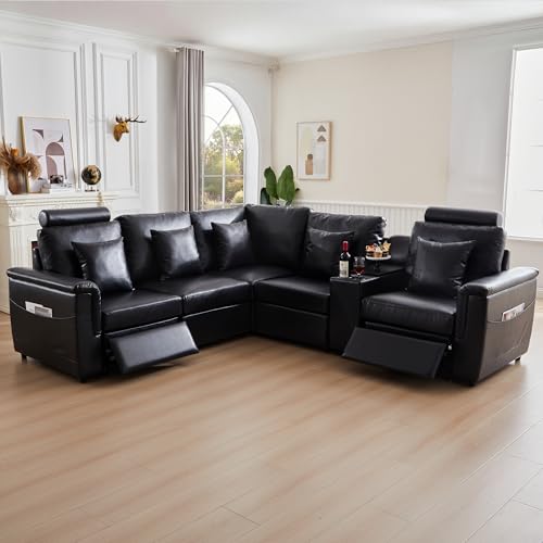 Image of RARZOE Modular Sectional Couch Corner Seat Module, Faux Leather Armless Corner Seat, Modular Sectional Sofa Module for Living Room Home Theater,Black