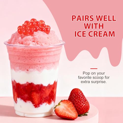 Image of Soeos Strawberry Popping Boba Pearls, Fruit Pearls, 2.6 lb