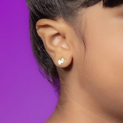 Image of CaratLane 14 KT Yellow Gold White Elephant Earring for Kids