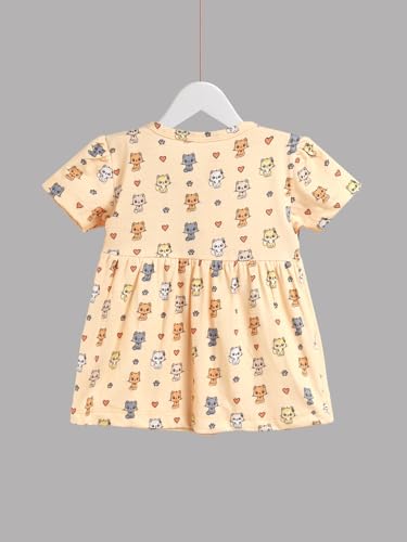 Image of HELLCAT 100% Cotton Baby Frock Dress for Girls - Pack of 3, Soft & Trendy, Short Sleeve