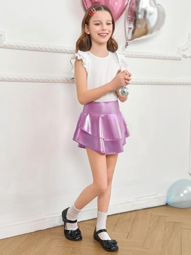 Image of Haloumoning Girls Metallic Skater Skort Kids Shiny Scooter Skirt 4-14 Years | High Waisted, Dance Skorts