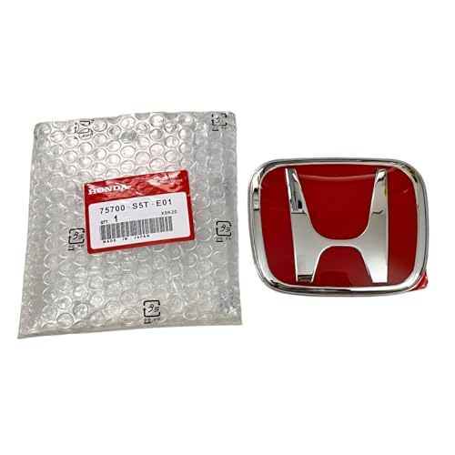 Image of RoadReligion JDM Red H Mugen Logo Emblem Set - Front Grill, Rear Trunk & Steering Wheel Badge (Pack of 3) | Type R Style OEM Replacement Logos