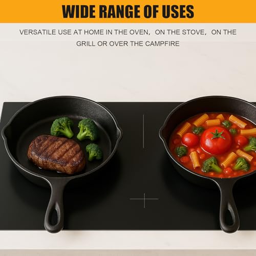 Set of 3 Preseason Cast Iron Skillets, Cast Iron Induction Frying Pan Set with 6 Inch, 8 Inch and 10 Inch Saute Fry Pans, Pizza, Oven Safe (Black) - Image 6