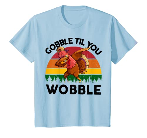 Kids Thanksgiving Gobble Til You Wobble Turkey Toddler Baby Boy T-shirt, azul