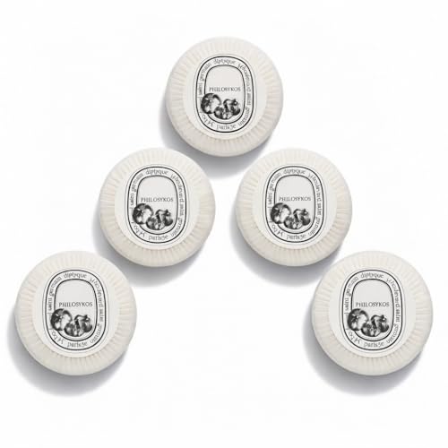 Diptyque Philosykos Scented Soap 5-Piece Set 30g 1.05 ounces each - Round Bars Pleat-Wrapped Luxury Amenities Made in Italy