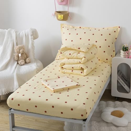 Image of Caressma Polka Dots Yellow Toddler Bedding Set 4 Pieces Kids Comforter Set | Vintage Crib Comforter Set, Includes Comforter, Fitted Sheet, Flat Sheet & Pillowsham, Polka Dots Nursery Toddler Bedding