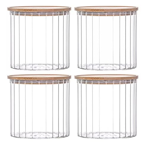 Image of MARTVIA Glass Food Storage Jars With Bamboo Lids 650Ml Set of 4,Wide Mouth Lid Jar For Home Kitchen,Flour,Sugar,Coffee,Pasta,Oats,Grains,Cookies,Snacks (Lining),Transparent