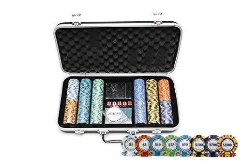HAN'S DELTA Monte Carlo Poker Club Chip Set 14 Gram for Texas Hold'em, Blackjack, Casino Gambling with Black ABS Case, Cards, Dealer Button (Choose 300 or 500 Chips Set) (300 Chips Set)