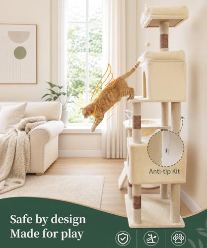 Árbol para gatos grande beige para interior 68 pulgadas miniatura 6
