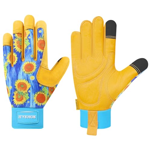 SLARMOR Gartenhandschuhe Damen Dornensicher touchscreenfähig aus Rindsleder Atmungsaktive Arbeitshandschuhe mit Griff langlebiges Gartenzubehör Ideal für Frauen
