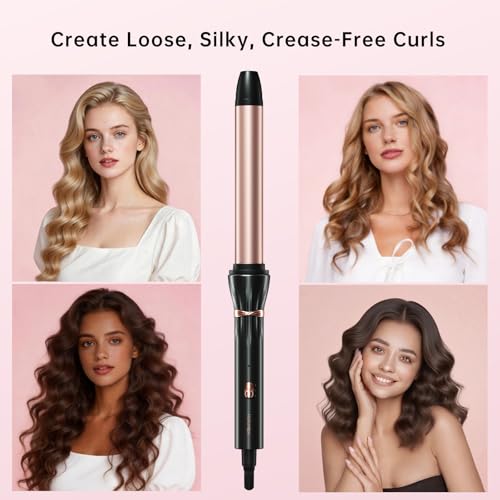 Image of Hahahope 1 Inch Ceramic Curling Wand, Long Barrel Hair Curler for Medium to Long Hair, Clamp-Free for Loose Waves, 2 Heat Settings, Dual Voltage 100-240V, Professional Hair Curler with Glove