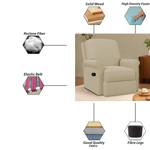 Image of CASALIVING Mersin Comfy Fabric Single Seater Recliner Chair, Recliner Sofa for Relaxing, Recliner Chair for Home Relax (Cream) | Premium Fabric Sofa