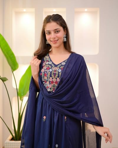 Image of KLOSIA Women Embroidery Solid Anarkali Kurta and Pant Set with Dupatta