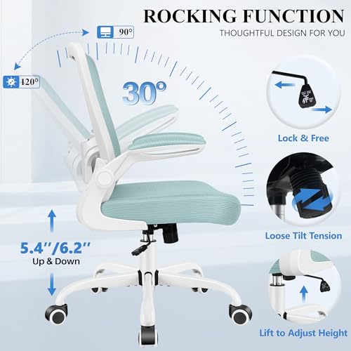 Image of FelixKing Office Chair, Ergonomic Desk Chair Breathable Mesh Chairs Adjustable High Back Lumbar Support Flip-up Armrests, Executive Rolling Swivel Comfy Computer Chairs Home Office Light Blue