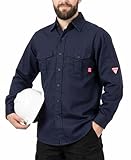 TICOMELA Men’s Mid-Weight FR Welding Shirt, 7.5oz 100% Cotton NFPA 2112 CAT2 – Flame-Resistant Button-Down Work Shirt