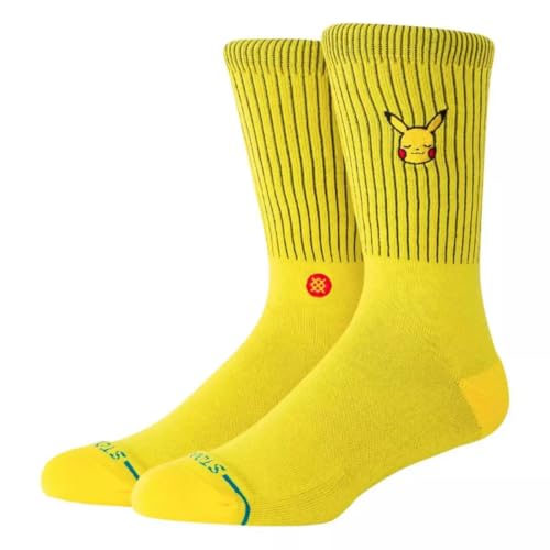 Stance Pikachu Crew Socks Pokemon Yellow Cushioned Calf Socks Large