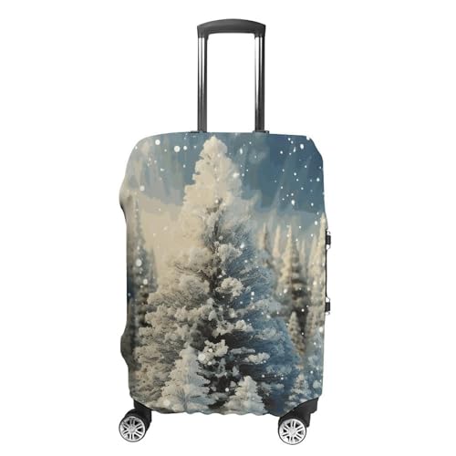 Snow Wonderland Pine Tree Christmas Luggage Cover, Washable Elastic Suitcase Cover Protector Fit 18-32 Inch Luggage