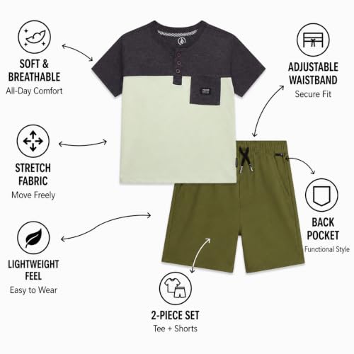 Image of Volcom Toddler Baby Boy Shorts Set - 2 Piece Short Sleeve Graphic Tees and Tech Stretch Shorts for Boys Infant Summer Clothes