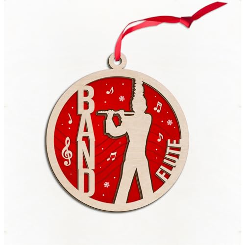 Wooden 3D Flute Ornaments for Christmas Tree Decoration, Marching Band Flute Xmas Hanging Ornament, Musical Instrument Flutes Marching Band Gifts Keepsake for Flute Players, Music Lovers, Band Members