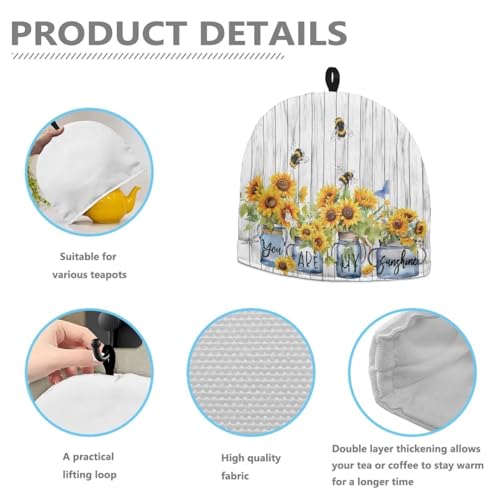 Image of Tea Cover Large Tea Pots Cozy Tea Cozies Teapot Dust Cover Insulated Keeping Warm Tea Kettle Quilt for English Tea Sets for Home Kitchen Tea Pot Decor, You are My Sunshine